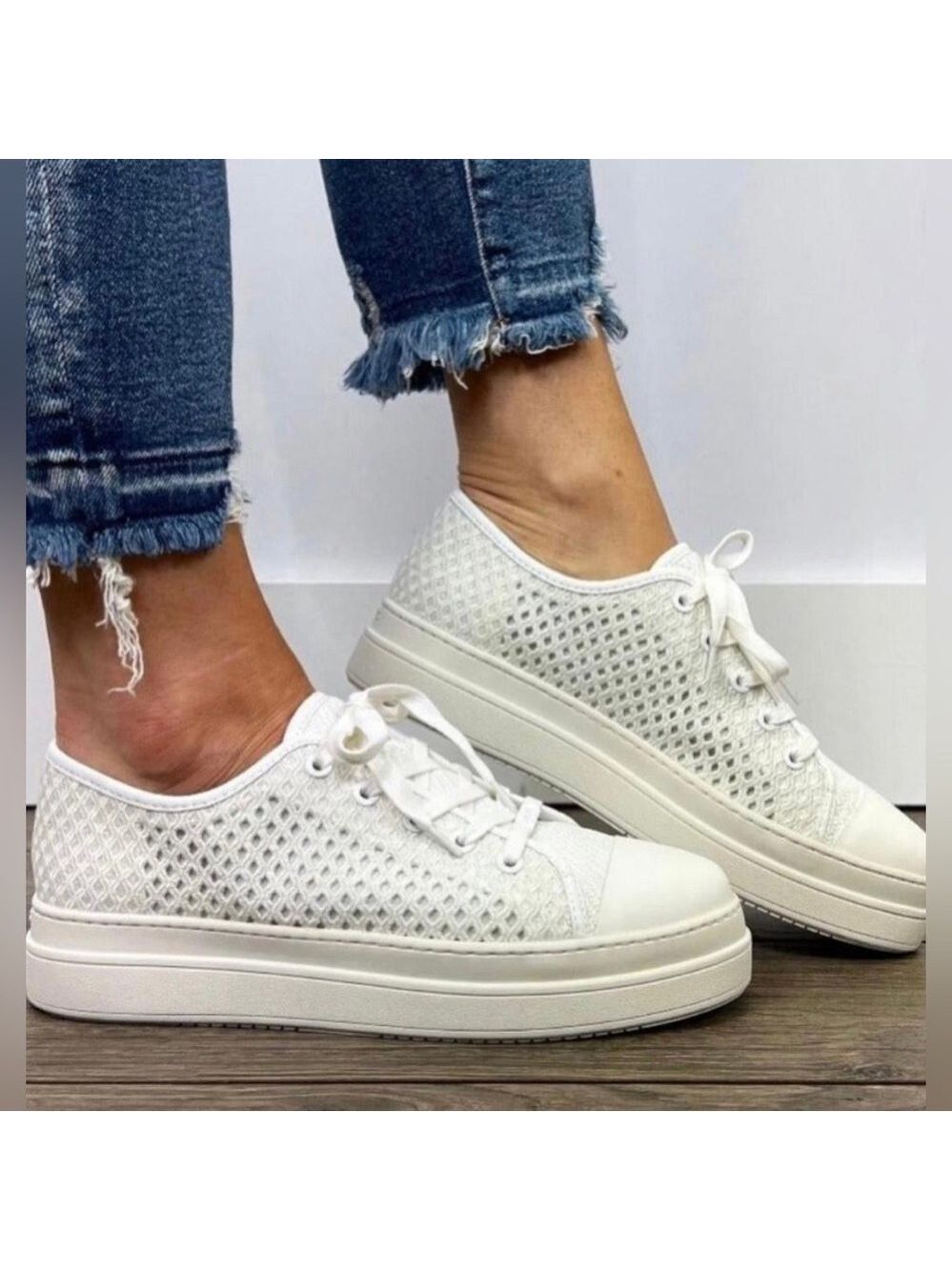 J/SLIDES Natasha Crochet Knit Lace Up Platform Sneaker - NWT